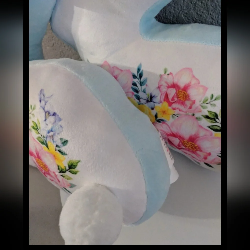 Easter Bunny Cottontail Decorative Pillows Floral Pastel Blue Pink Cottage Core